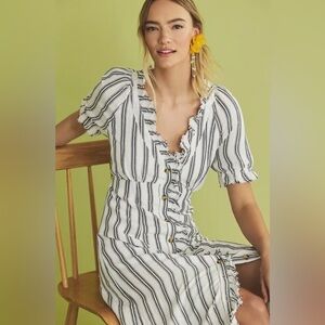 Anthropologie Navy Blue and White Striped Midi Dress